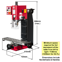 SIEG X2.7 Mill - Dimensions