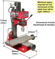 SIEG SX1L Mill - Dimensions