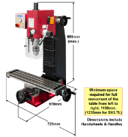 SIEG SX2.7 HiTorque Mill - Dimensions