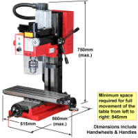 SIEG SX2P HiTorque Mill - Dimensions