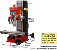 SIEG SX3 HiTorque Mill - Dimensions